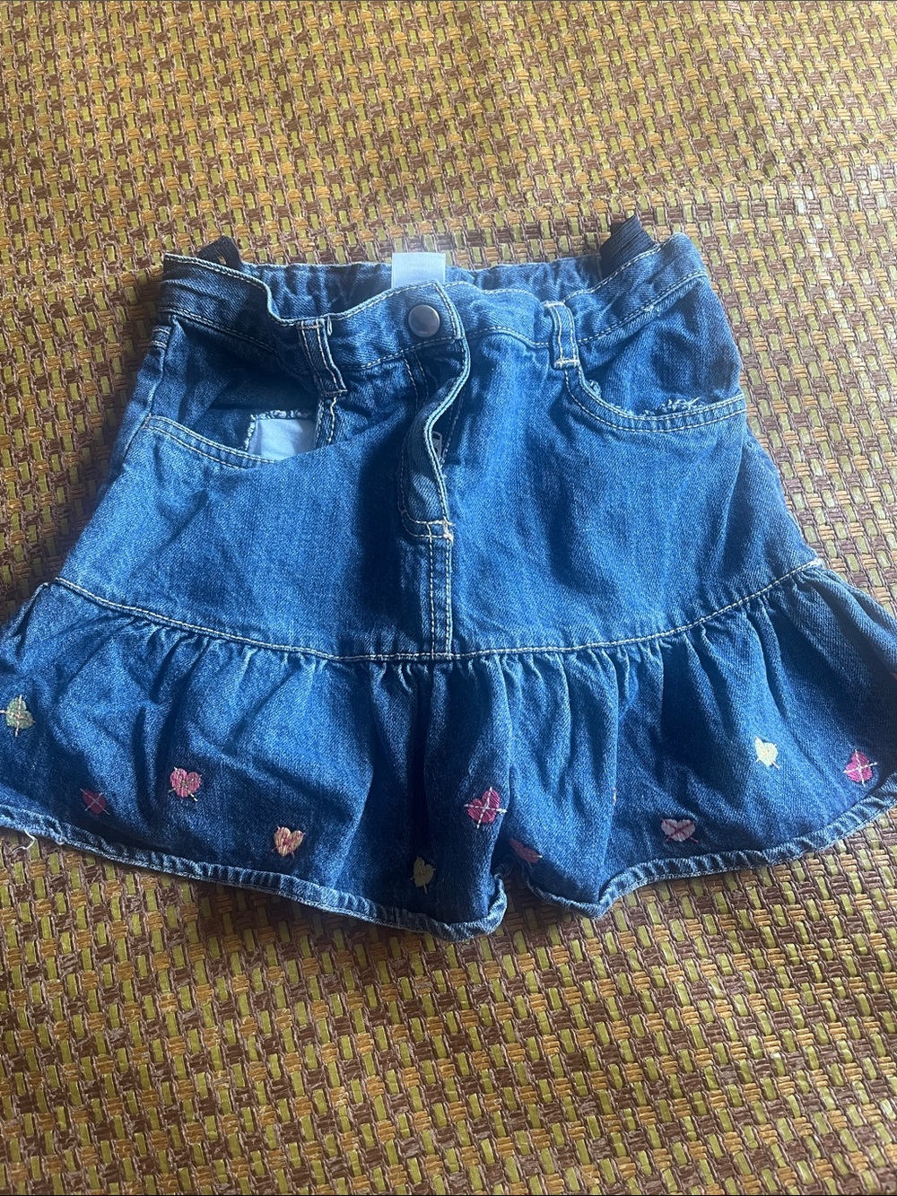 Gymboree Denim Skort with Multicolor Heart Embroidery